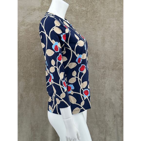 J McLaughlin Top Women Medium Navy Rose Floral Catalina Cloth Bold Summer Preppy - Picture 3 of 11